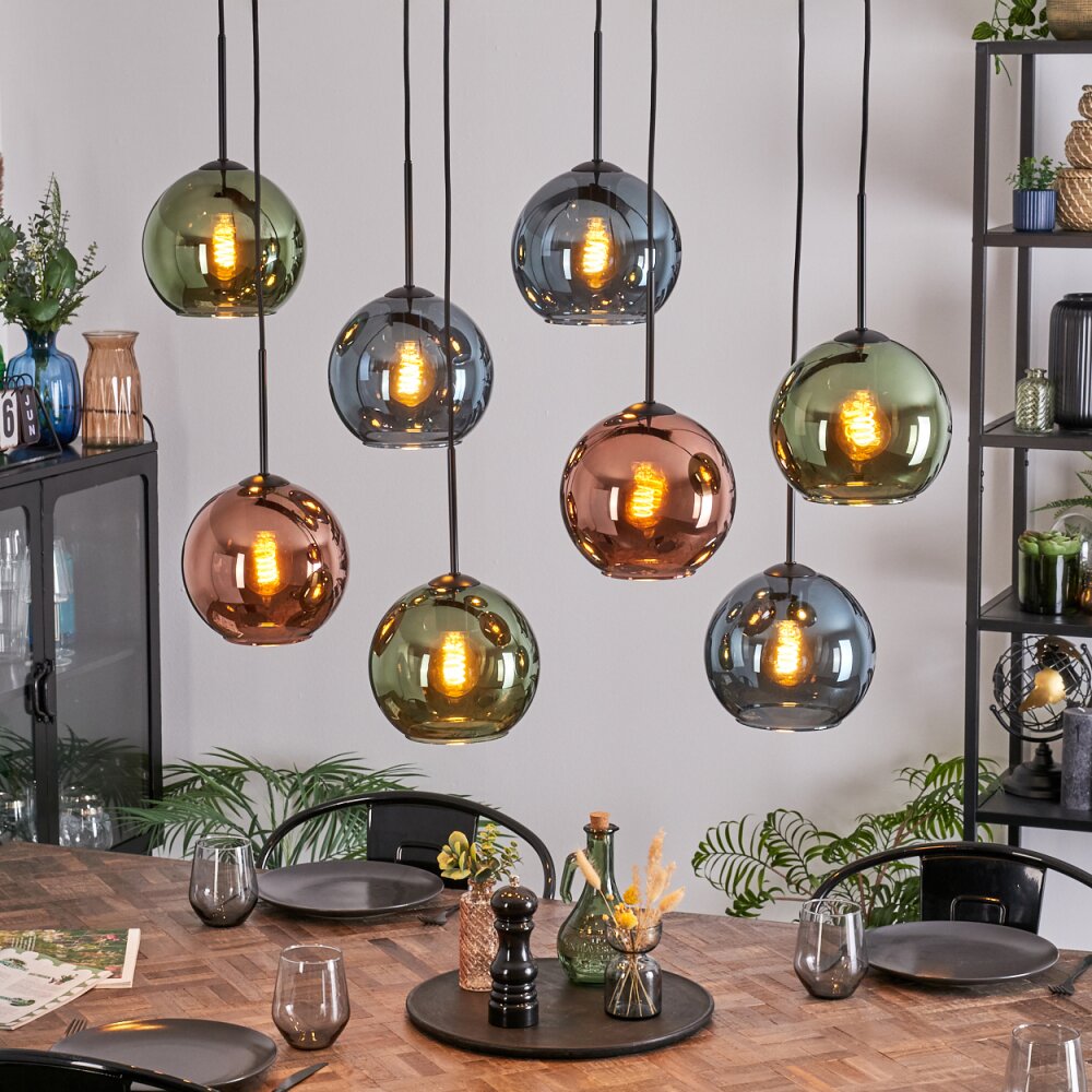 Koyoto Hanglamp, Kogellampje, Hanglamp Blauw, Groen, Koperkleurig, 8-lichts main product photo