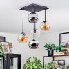 Koyoto Plafondlamp, Kogellampje Amber, Chroom, Duidelijk, Rookkleurig, 5-lichts