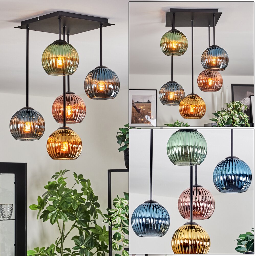 Koyoto Plafondlamp, Kogellampje Blauw, Goud, Groen, Koperkleurig, 5-lichts main product photo