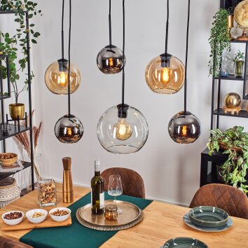 Koyoto Hanglamp, Kogellampje, Hanglamp Amber, Chroom, Duidelijk, Rookkleurig, 6-lichts Koyoto Hanglamp, Kogellampje, Hanglamp Amber, Chroom, Duidelijk, Rookkleurig, 6-lichts