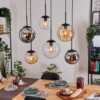 Gastor Hanglamp, Kogellampje, Hanglamp Amber, Chroom, Duidelijk, Rookkleurig, 6-lichts Gastor Hanglamp, Kogellampje, Hanglamp Amber, Chroom, Duidelijk, Rookkleurig, 6-lichts