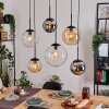 Gastor Hanglamp, Kogellampje, Hanglamp Amber, Chroom, Duidelijk, Rookkleurig, 6-lichts