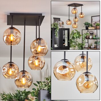 Ripoll Plafondlamp, Kogellampje Amber, 5-lichts