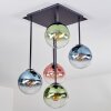 Gastor Plafondlamp, Kogellampje Blauw, Groen, Duidelijk, Koperkleurig, 5-lichts
