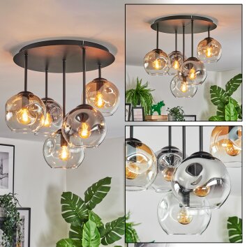 Ripoll Plafondlamp, Kogellampje Amber, Duidelijk, Rookkleurig, 5-lichts