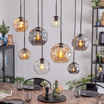 Ripoll Hanglamp, Kogellampje, Hanglamp Amber, Duidelijk, Rookkleurig, 8-lichts