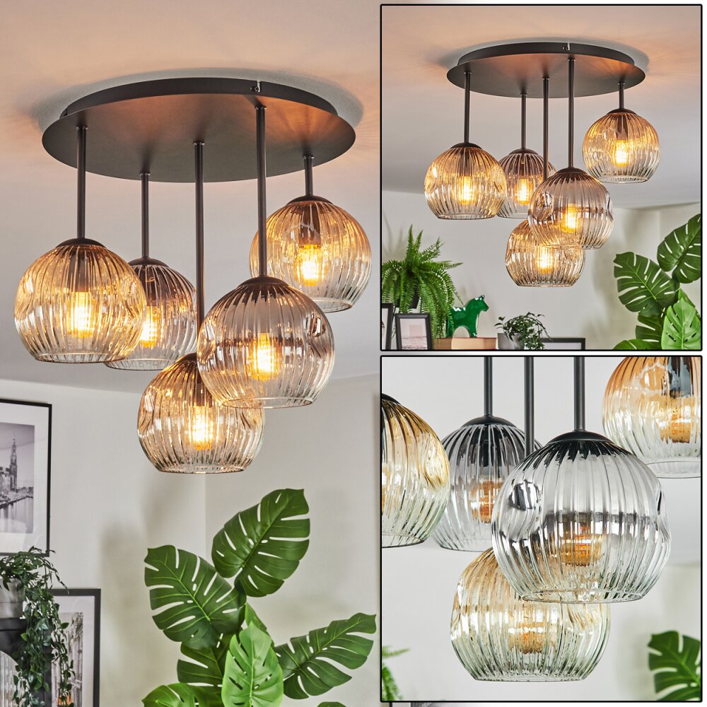 Ripoll Plafondlamp, Kogellampje Amber, Duidelijk, Rookkleurig, 5-lichts main product photo