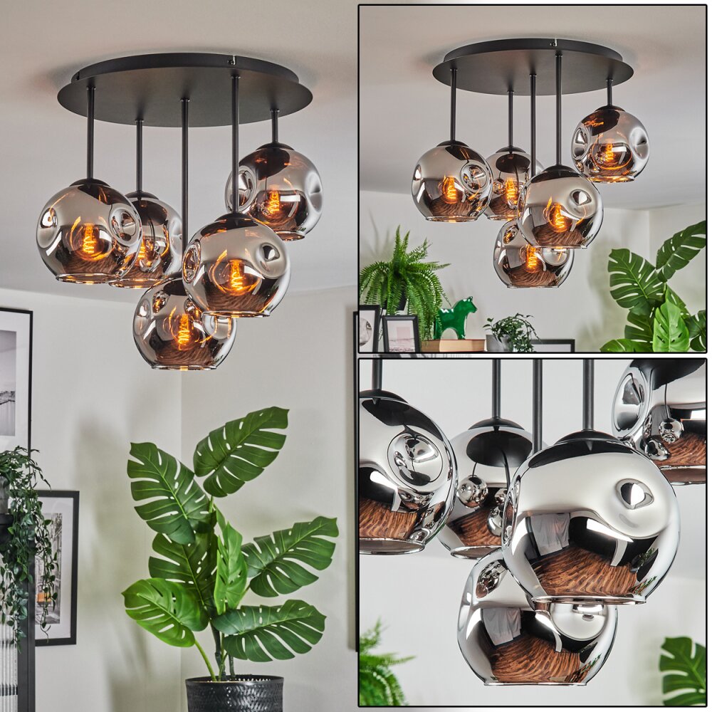 Ripoll Plafondlamp, Kogellampje Chroom, Rookkleurig, 5-lichts main product photo