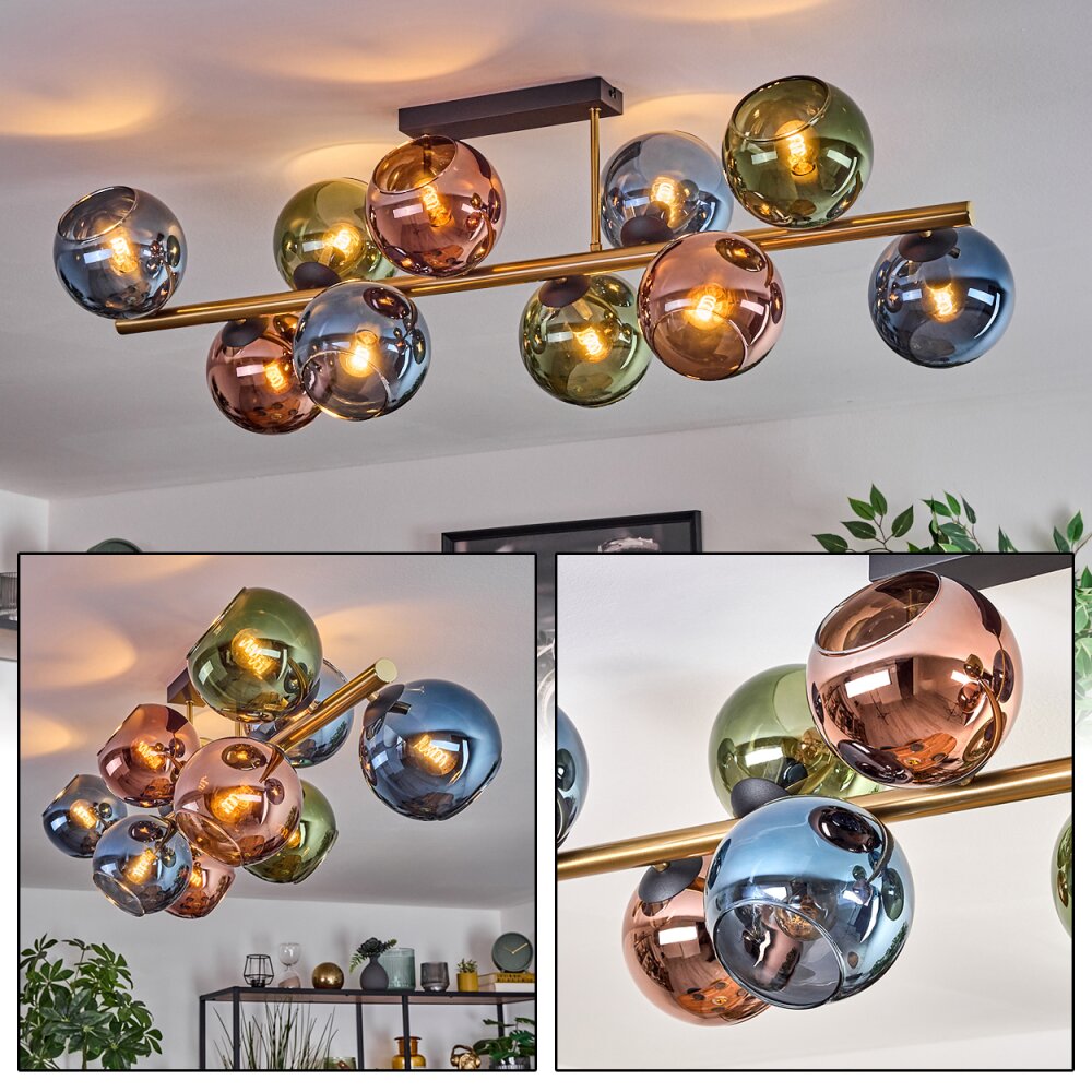 Koyoto Plafondlamp, Kogellampje Goud, Zwart, 10-lichts main product photo