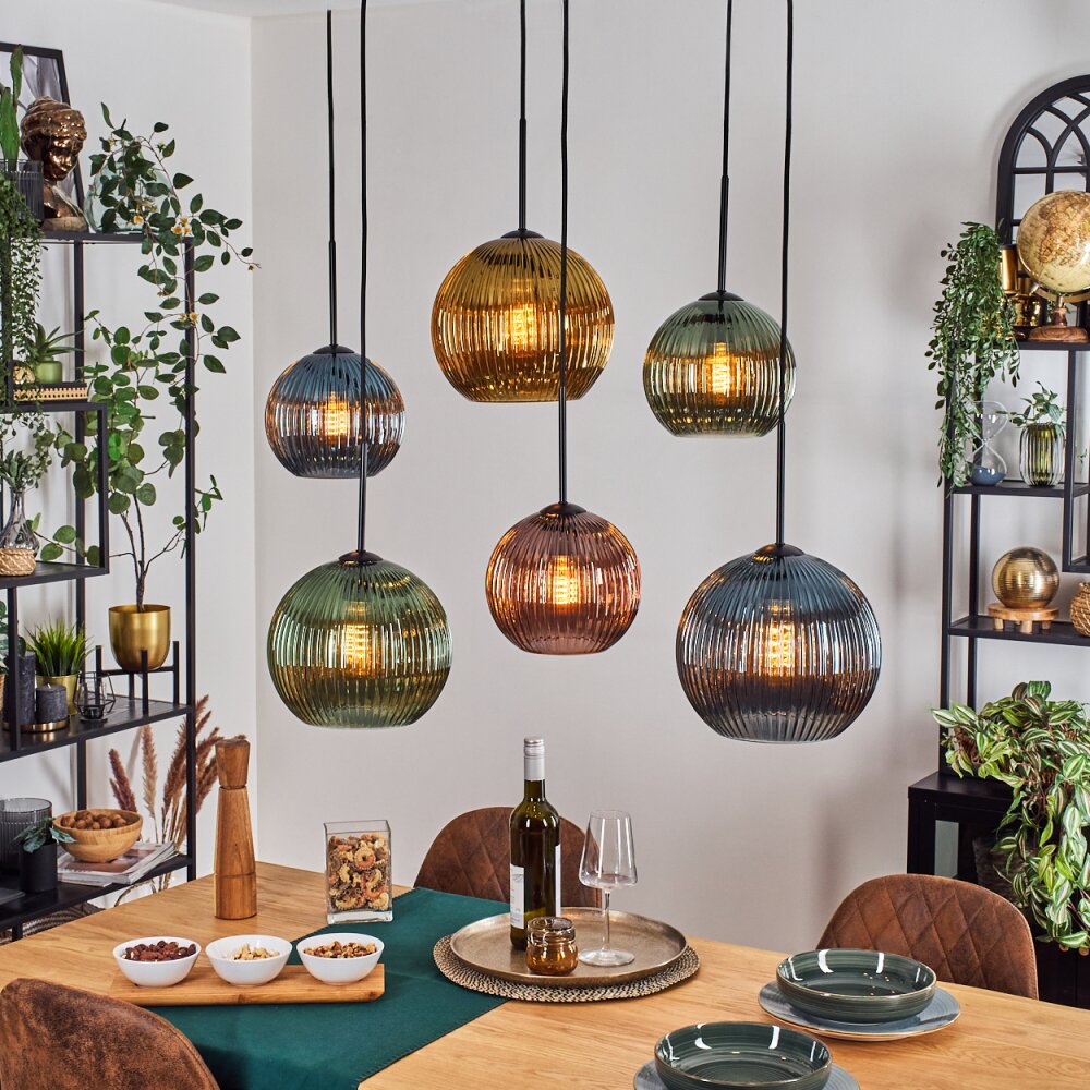 Koyoto Hanglamp, Kogellampje, Hanglamp Blauw, Goud, Groen, Koperkleurig, 6-lichts main product photo