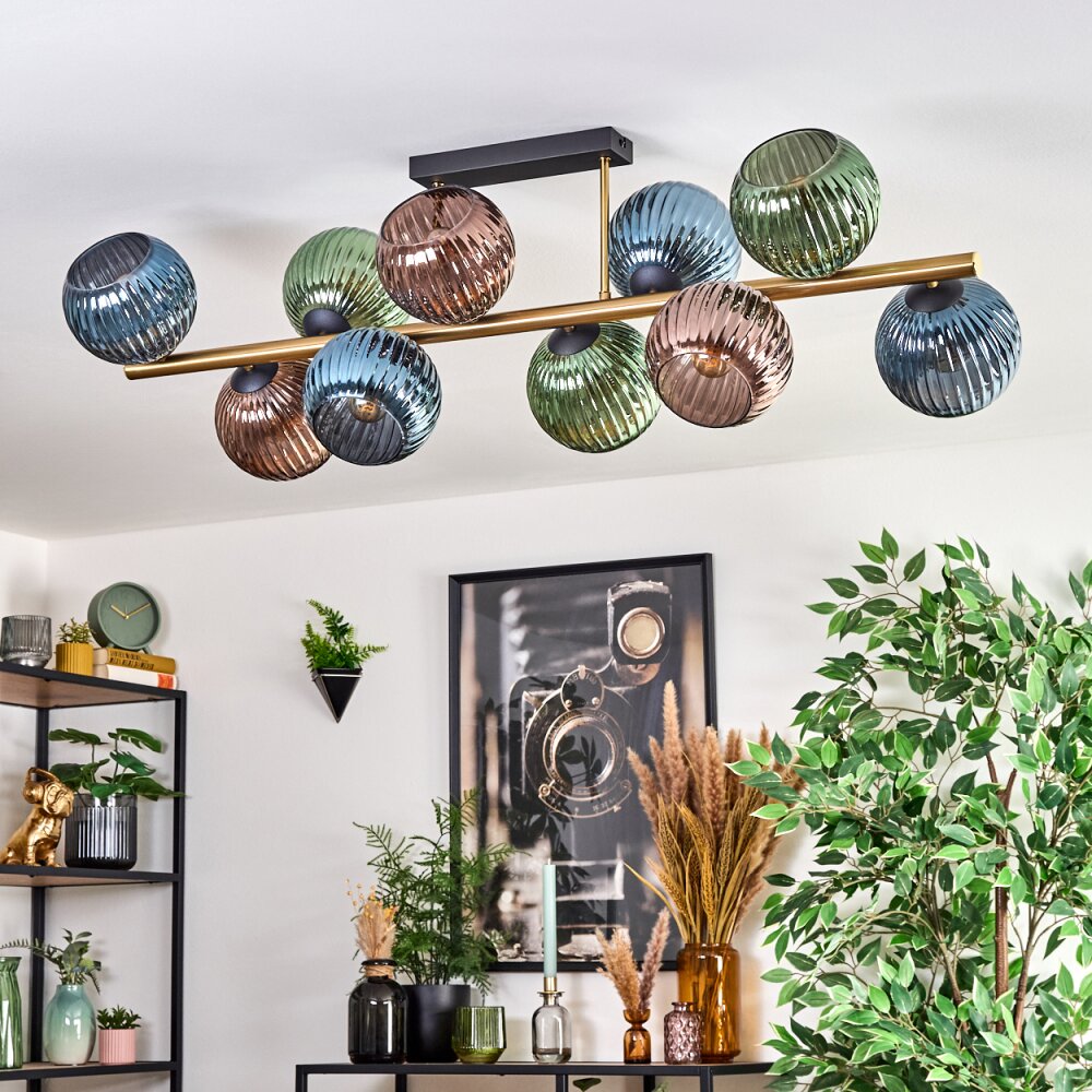 Koyoto Plafondlamp, Kogellampje Goud, Zwart, 10-lichts