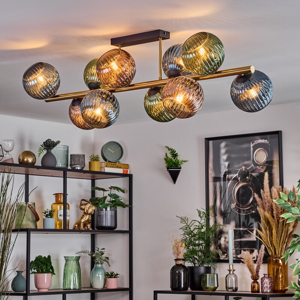 Koyoto Plafondlamp, Kogellampje Goud, Zwart, 10-lichts