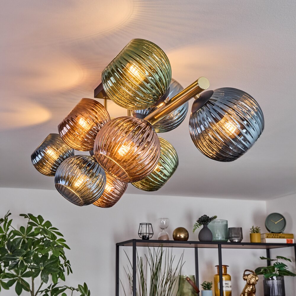 Koyoto Plafondlamp, Kogellampje Goud, Zwart, 10-lichts