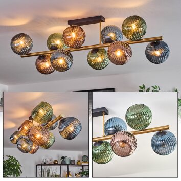 Koyoto Plafondlamp, Kogellampje Goud, Zwart, 10-lichts