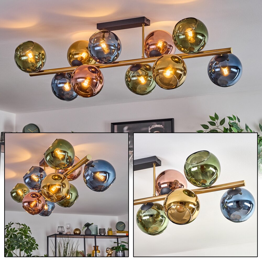 Koyoto Plafondlamp, Kogellampje Goud, Zwart, 10-lichts main product photo
