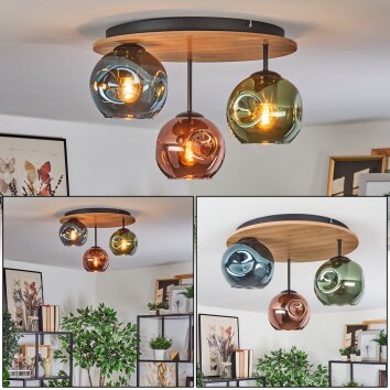 Ripoll Plafondlamp, Kogellampje Natuurlijke kleuren, Zwart, 3-lichts