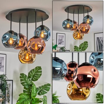 Ripoll Plafondlamp, Kogellampje Blauw, Goud, Koperkleurig, 5-lichts Ripoll Plafondlamp, Kogellampje Blauw, Goud, Koperkleurig, 5-lichts