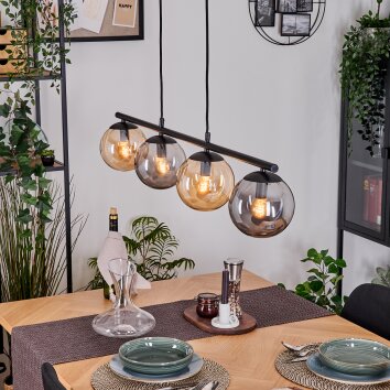 Gastor Hanglamp, Kogellampje, Hanglamp Amber, Rookkleurig, 4-lichts