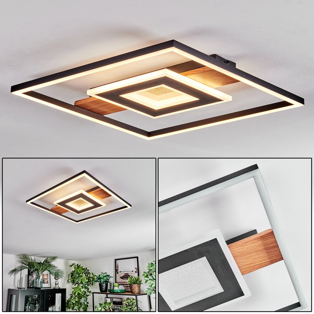 Hadel Plafondlamp LED houtlook, Zwart, 1-licht main product photo