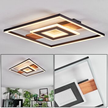 Hadel Plafondlamp LED houtlook, Zwart, 1-licht