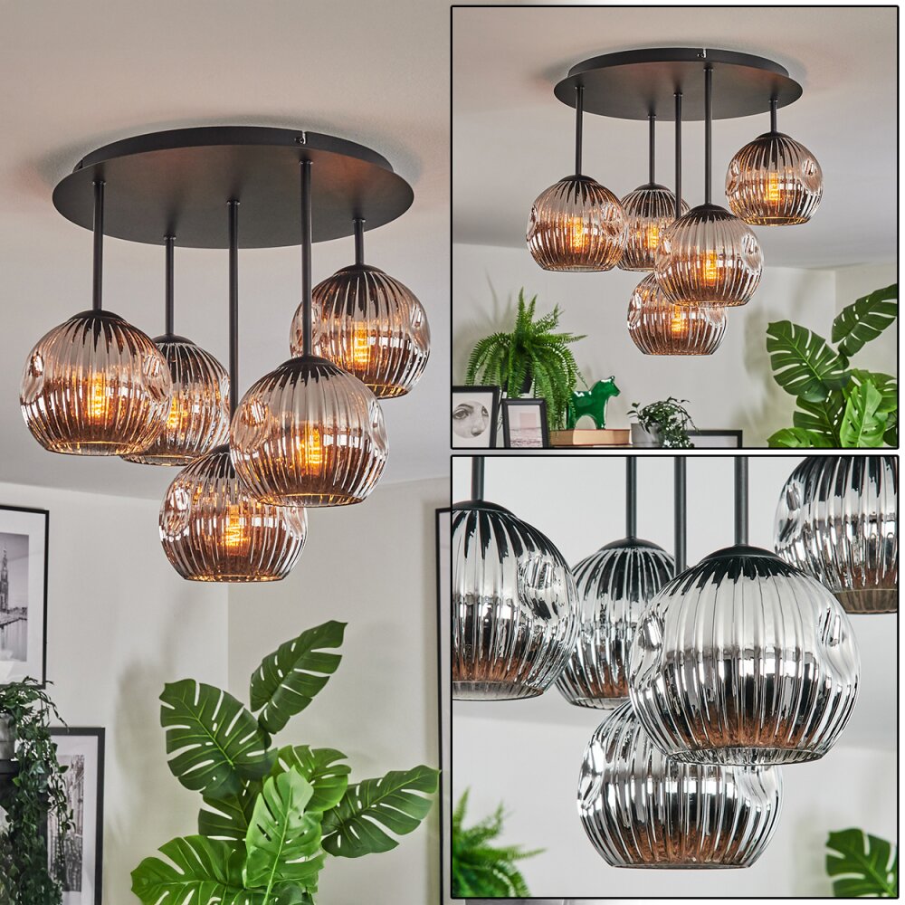 Ripoll Plafondlamp, Kogellampje Chroom, Rookkleurig, 5-lichts main product photo
