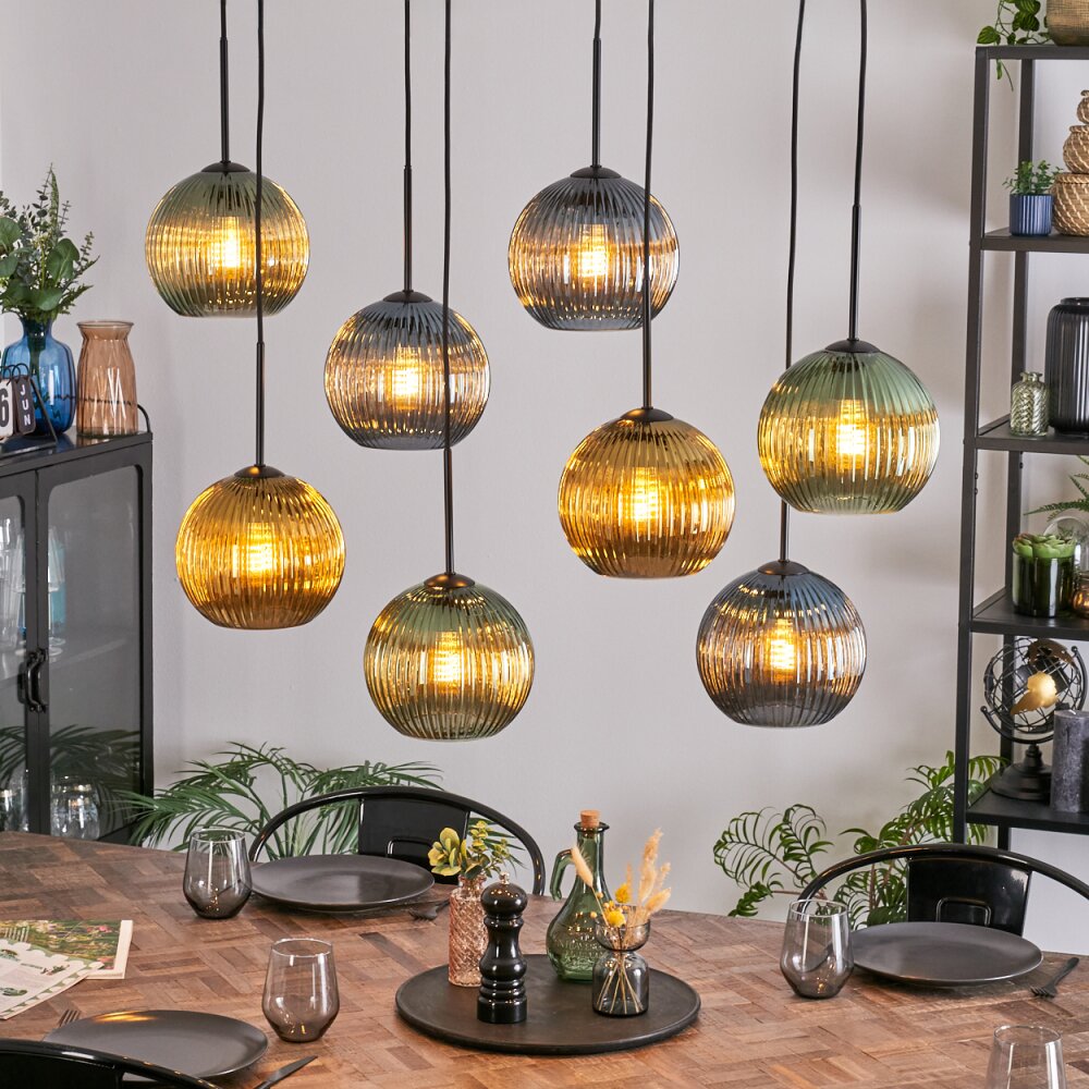 Koyoto Hanglamp, Kogellampje, Hanglamp Blauw, Goud, Groen, 8-lichts main product photo