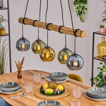 Koyoto Hanglamp, Kogellampje, Hanglamp Natuurlijke kleuren, Zwart, 5-lichts