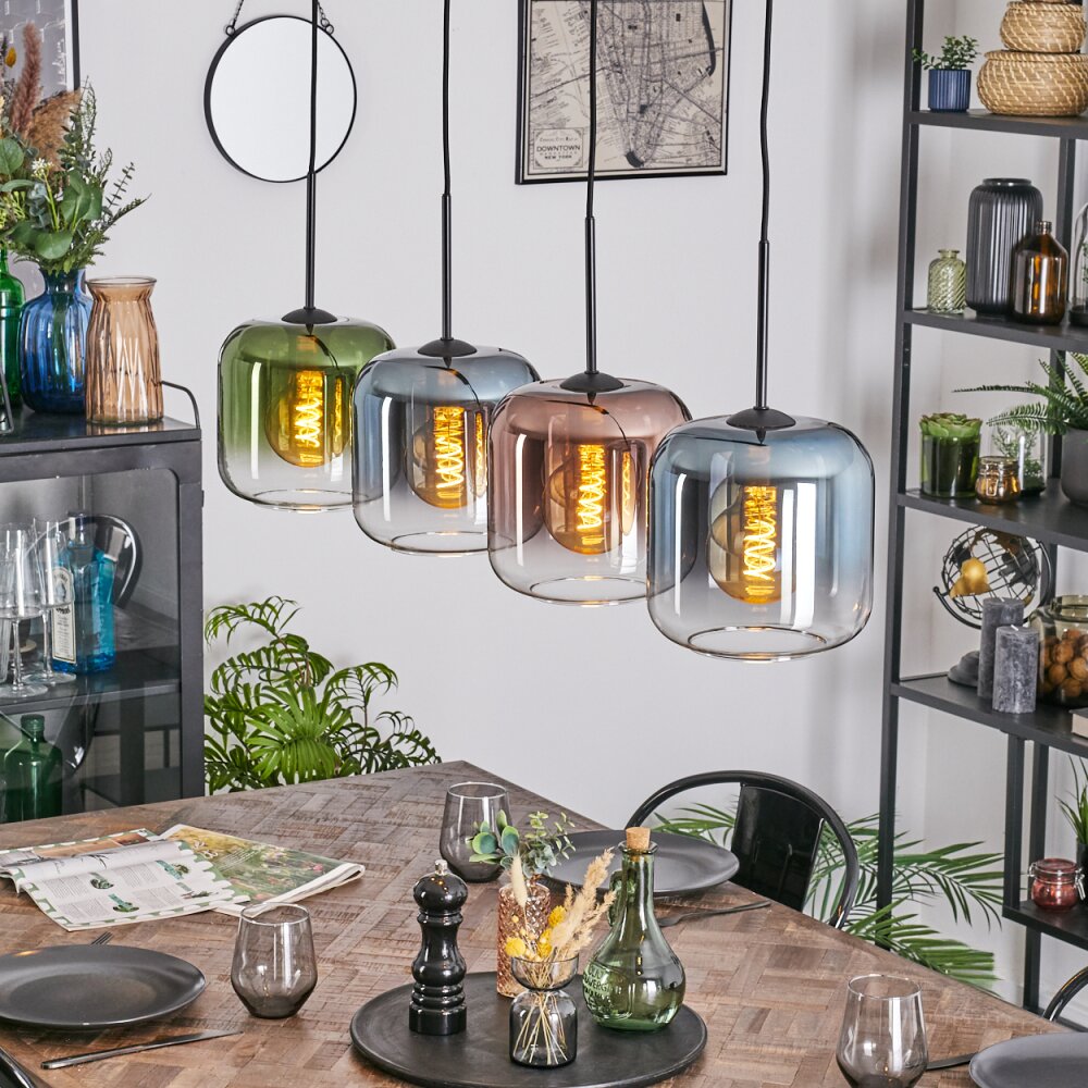 Lauden Hanglamp, Hanglamp Blauw, Groen, Duidelijk, Koperkleurig, 4-lichts main product photo