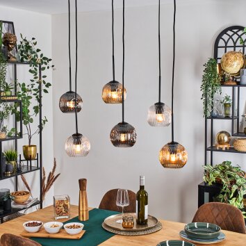 Ripoll Hanglamp, Kogellampje, Hanglamp Amber, Duidelijk, Rookkleurig, 6-lichts