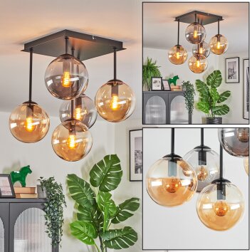 Gastor Plafondlamp, Kogellampje Amber, Rookkleurig, 5-lichts