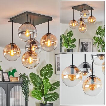 Gastor Plafondlamp, Kogellampje Amber, Duidelijk, Rookkleurig, 5-lichts
