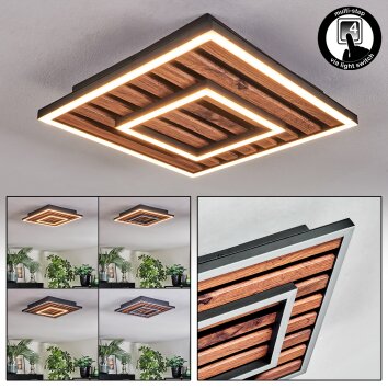 Meron Plafondlamp LED houtlook, Zwart, 1-licht