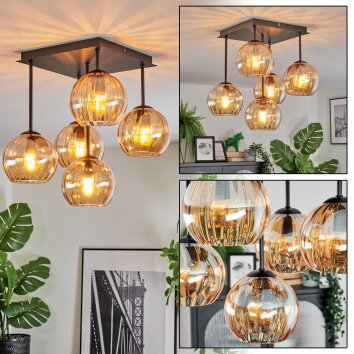 Koyoto Plafondlamp, Kogellampje Amber, 5-lichts