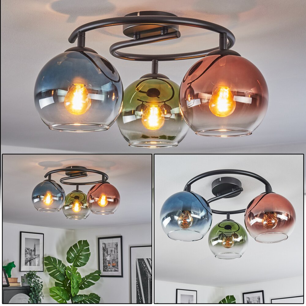Koyoto Plafondlamp, Kogellampje 37 cm Blauw, Groen, Duidelijk, Koperkleurig, 3-lichts main product photo