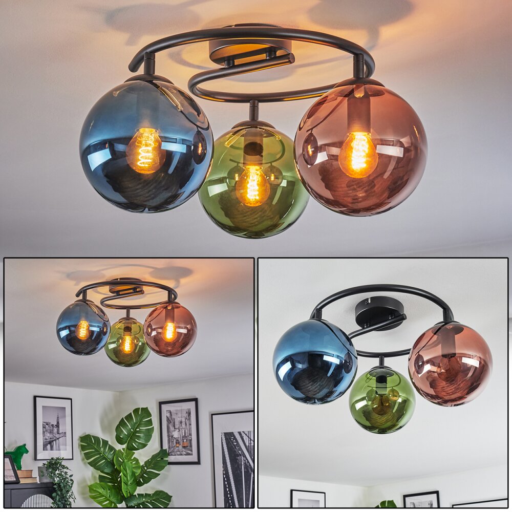 Gastor Plafondlamp, Kogellampje 37 cm Blauw, Groen, Koperkleurig, 3-lichts main product photo