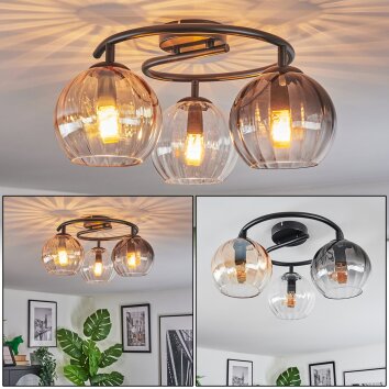 Koyoto Plafondlamp, Kogellampje 37 cm Amber, Duidelijk, Rookkleurig, 3-lichts