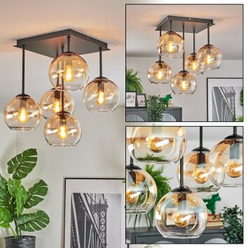 Koyoto Plafondlamp, Kogellampje Amber, Duidelijk, 5-lichts Koyoto Plafondlamp, Kogellampje Amber, Duidelijk, 5-lichts