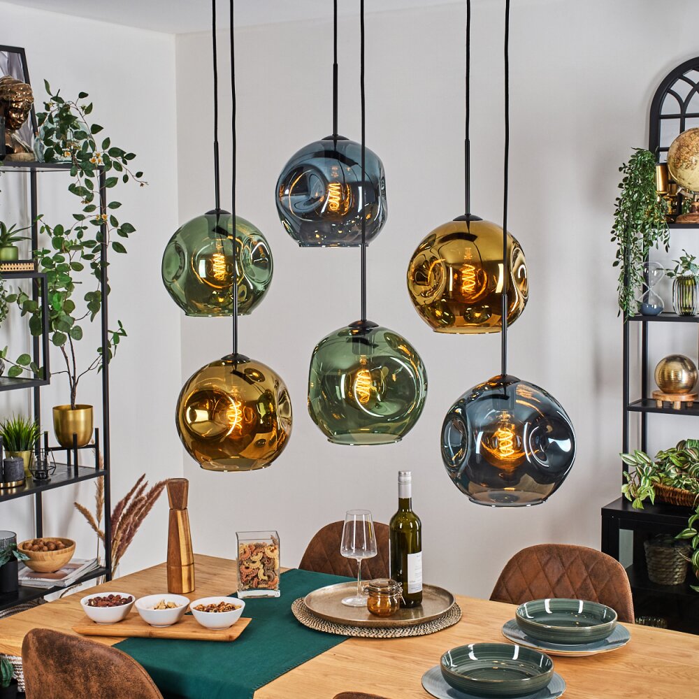 Ripoll Hanglamp, Kogellampje, Hanglamp Blauw, Goud, Groen, 6-lichts main product photo