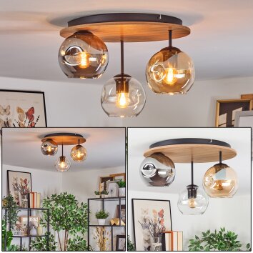 Ripoll Plafondlamp, Kogellampje Natuurlijke kleuren, Zwart, 3-lichts