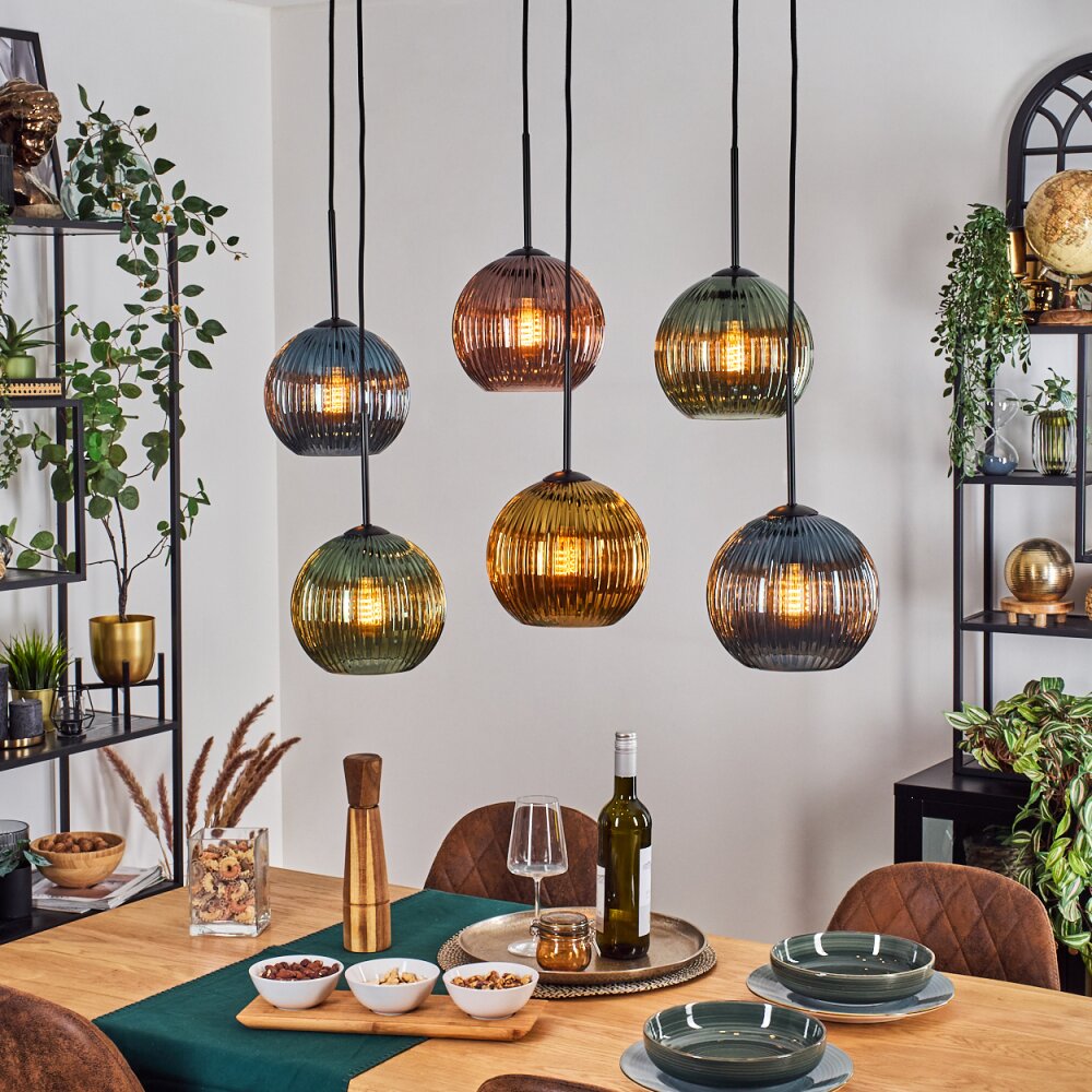 Koyoto Hanglamp, Kogellampje, Hanglamp Blauw, Goud, Groen, Koperkleurig, 6-lichts main product photo