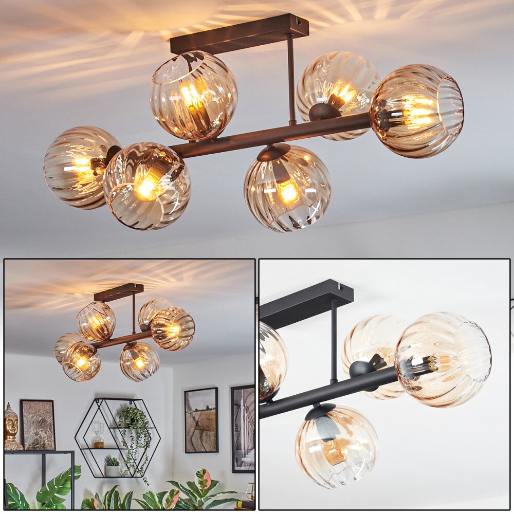 Koyoto Plafondlamp, Kogellampje Amber, Duidelijk, 6-lichts main product photo