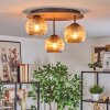 Ripoll Plafondlamp, Kogellampje Bruin, houtlook, Zwart, 3-lichts