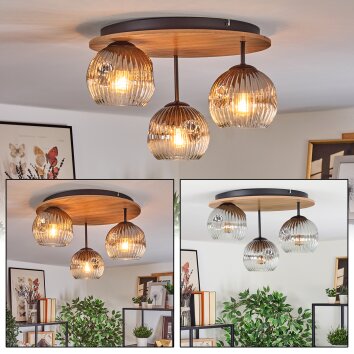 Ripoll Plafondlamp, Kogellampje Bruin, houtlook, Zwart, 3-lichts Ripoll Plafondlamp, Kogellampje Bruin, houtlook, Zwart, 3-lichts