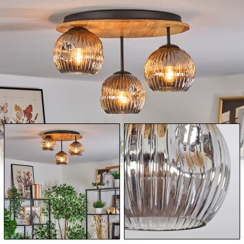 Ripoll Plafondlamp, Kogellampje Natuurlijke kleuren, Zwart, 3-lichts