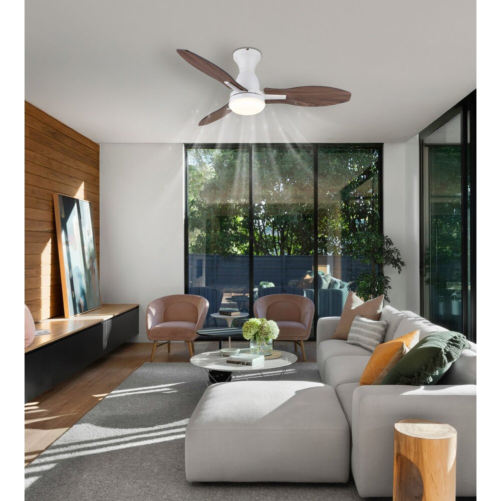 Globo Gale Plafondventilator met verlichting LED houtlook, Natuurlijke kleuren, Wit, 1-licht, Afstandsbediening
