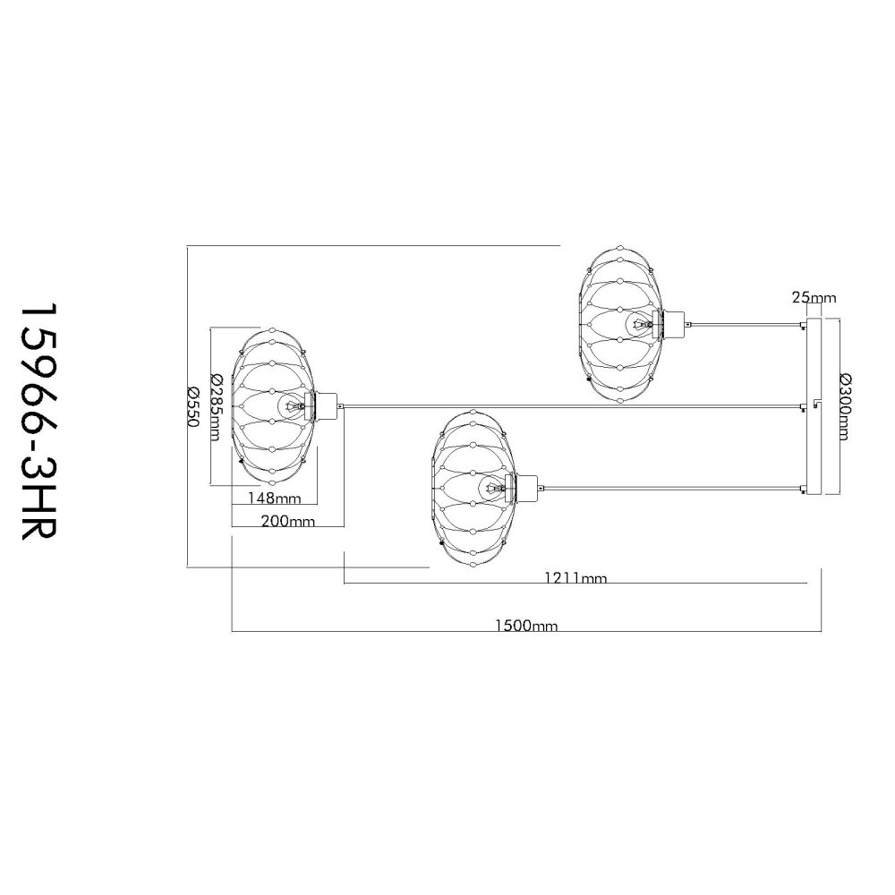 Globo Greys Hanglamp Zwart, 3-lichts