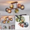 Gastor Plafondlamp, Kogellampje Blauw, Groen, Duidelijk, Koperkleurig, 6-lichts