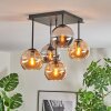 Koyoto Plafondlamp, Kogellampje Amber, Chroom, Rookkleurig, 5-lichts
