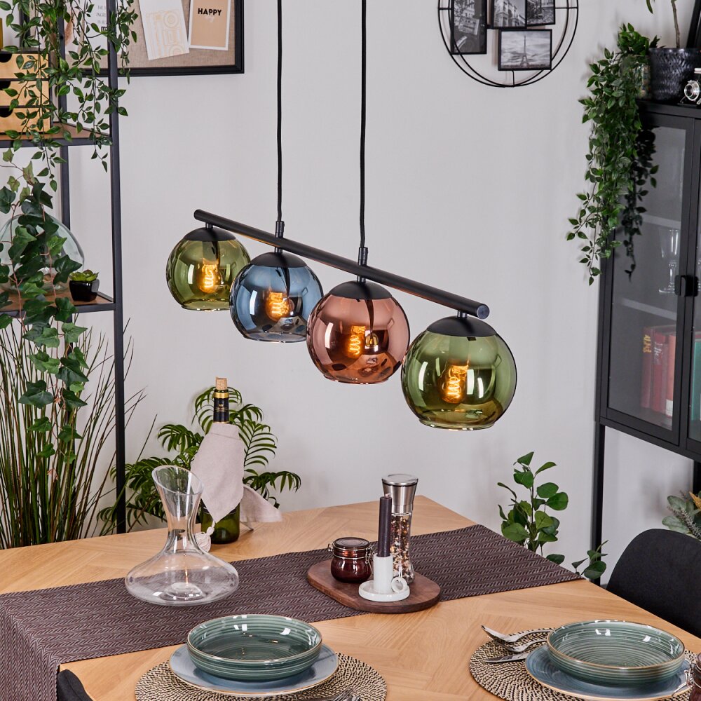 Koyoto Hanglamp, Kogellampje, Hanglamp Blauw, Groen, Koperkleurig, 4-lichts main product photo