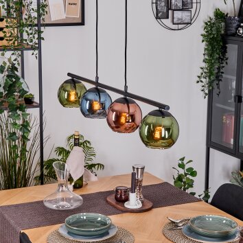 Koyoto Hanglamp, Kogellampje, Hanglamp Blauw, Groen, Koperkleurig, 4-lichts Koyoto Hanglamp, Kogellampje, Hanglamp Blauw, Groen, Koperkleurig, 4-lichts